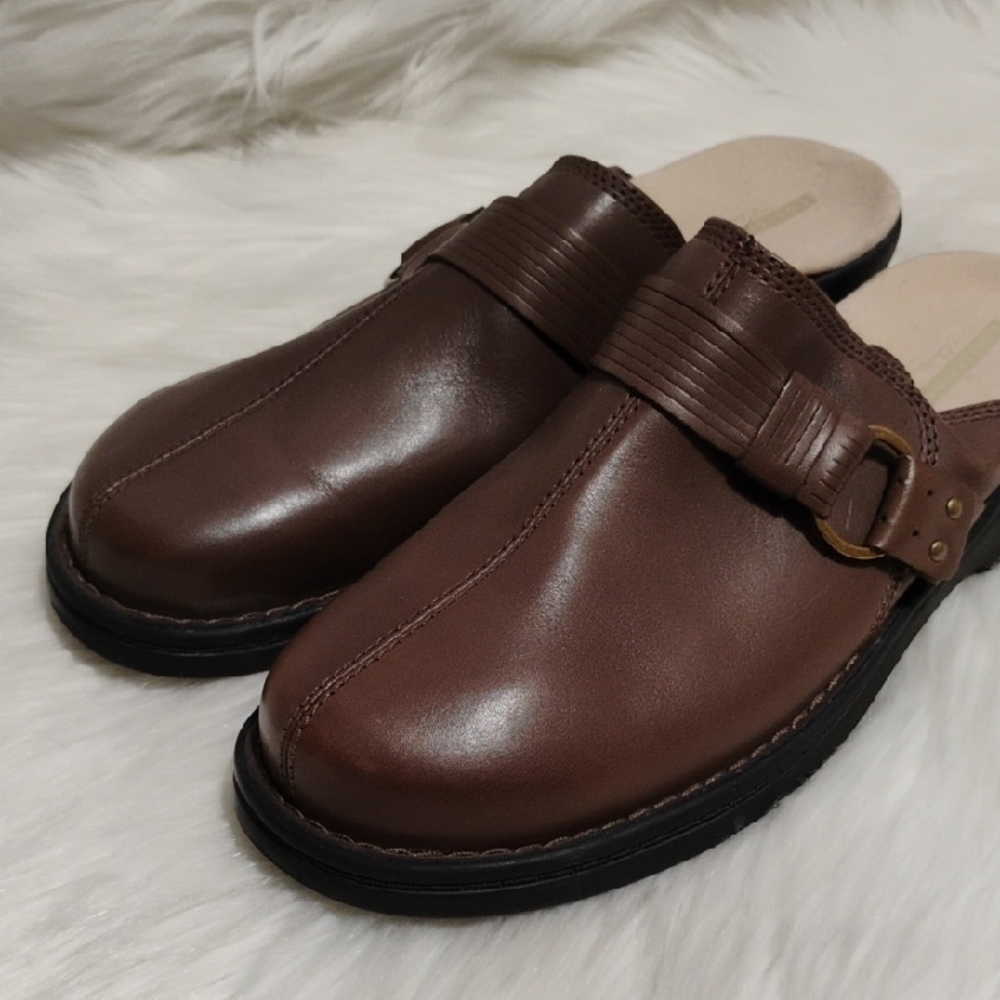 Clarks Dark Brown Leather Slip-Ons Loafers/Mules Sz.10M Worn Once #95 CRATE - Picture 3 of 10
